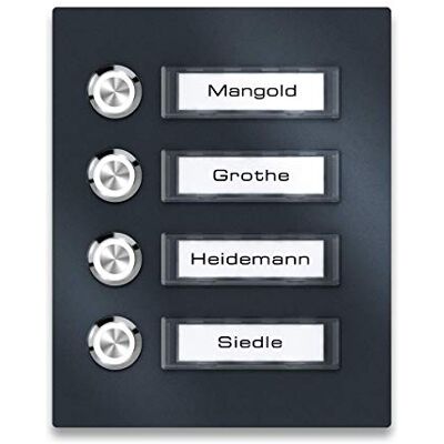 Metzler campanello da parete acciaio inox V2A antracite RAL7016 goffrato 4 pulsanti targhette intercambiabili opzione LED sopra intonaco resistente intemperie design moderno facile installazione Metzler campanello da parete acciaio inox V2A antracite RAL7016 goffrato 4 pulsanti targhette intercambiabili opzione LED sopra intonaco resistente intemperie design moderno facile installazione
