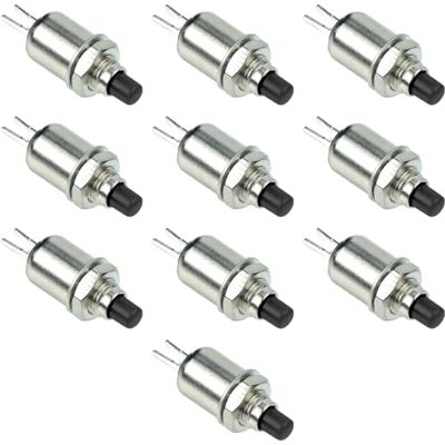 Electron 10x Pulsante NA normalmente aperto ⌀3mm, tasto nero, unipolare, rotondo, tondo, foro montaggio 5mm M5, fissaggio a vite con ghiera, da pannello, 12V 220V 0,5A, contatti a saldare, micro, mini, NO Electron 10x Pulsante NA normalmente aperto ⌀3mm, tasto nero, unipolare, rotondo, tondo, foro montaggio 5mm M5, fissaggio a vite con ghiera, da pannello, 12V 220V 0,5A, contatti a saldare, micro, mini, NO
