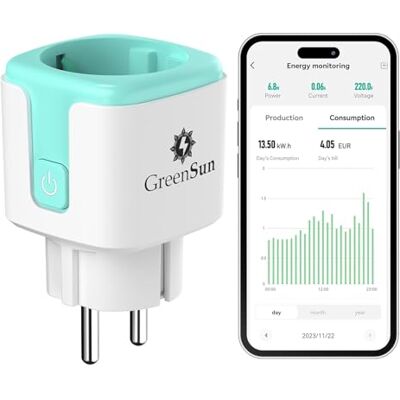 GreenSun Presa Smart WiFi PV Energia Bidirezionale Alexa Timer Ciano 1PC Monitora consumo e produzione PV, controlla la presa da remoto con Smart Life/Tuya, Alexa e timer su WiFi 2.4 GHz. GreenSun Presa Smart WiFi PV Energia Bidirezionale Alexa Timer Ciano 1PC Monitora consumo e produzione PV, controlla la presa da remoto con Smart Life/Tuya, Alexa e timer su WiFi 2.4 GHz.
