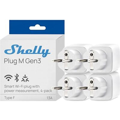 Shelly Plug M Gen3 Bianco Presa Intelligente Wi-Fi & Matter (Tipo F), Misurazione Consumi, 13A, 3000W, Nessun Hub Richiesto, Timer, Riscaldamento, Luci, Alexa, Google Home, Apple HomeKit (4 Pezzi) Shelly Plug M Gen3 Bianco Presa Intelligente Wi-Fi & Matter (Tipo F), Misurazione Consumi, 13A, 3000W, Nessun Hub Richiesto, Timer, Riscaldamento, Luci, Alexa, Google Home, Apple HomeKit (4 Pezzi)