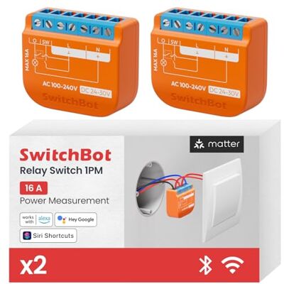 SwitchBot Smart Relay Switch 1PM Intelligente con Ripetitore Bluetooth Integrato, Interruptore Wi-Fi & Bluetooth Compatibile con Alexa/Apple Home/Google Home, Interruttore Relè 1PM 16A Confezione da 2 SwitchBot Smart Relay Switch 1PM Intelligente con Ripetitore Bluetooth Integrato, Interruptore Wi-Fi & Bluetooth Compatibile con Alexa/Apple Home/Google Home, Interruttore Relè 1PM 16A Confezione da 2