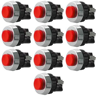 Electron 10x Pulsante NA normalmente aperto ⌀19mm, tasto rosso, unipolare, rotondo, tondo, foro montaggio 15mm M15, fissaggio a vite con ghiera, da pannello, 12V 220V 0,7A, contatti a saldare, micro, mini, NO Electron 10x Pulsante NA normalmente aperto ⌀19mm, tasto rosso, unipolare, rotondo, tondo, foro montaggio 15mm M15, fissaggio a vite con ghiera, da pannello, 12V 220V 0,7A, contatti a saldare, micro, mini, NO