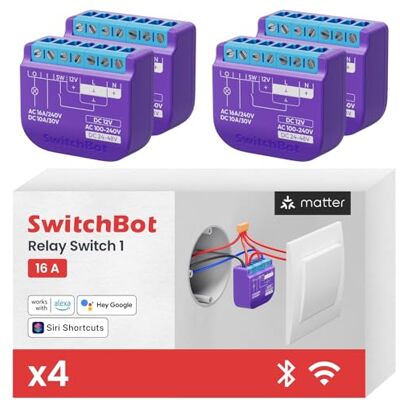 SwitchBot Smart Interruttore Relè 1, Modulo Relè Intelligente con Ripetitore Bluetooth Integrato, Interruptore Wi-Fi&Bluetooth Compatibile con Alexa/Apple Home/Google Home/Matter (Hub Necessario), 16A SwitchBot Smart Interruttore Relè 1, Modulo Relè Intelligente con Ripetitore Bluetooth Integrato, Interruptore Wi-Fi&Bluetooth Compatibile con Alexa/Apple Home/Google Home/Matter (Hub Necessario), 16A