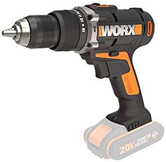 WORX Trapano Avvitatore con Percussione a Batteria 20V, 13 mm Mandrino a Sgancio Rapido, 1.800 giri/min, Stile Numero 28.800 bpm, Luce da Lavoro, 1 Pezzo Solo Corpo Macchina