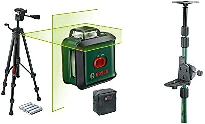 Bosch 0603663E03 Livella Laser Verde, Raggio d'Azione 24 m, Precisione ± 0.4 mm/m & Home and Garden 0603693100 Asta Telescopia, TP 320