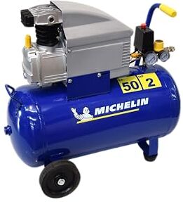 Michelin Compressore d'Aria MB 5020, Compressore Aria 50 Litri, Doppio Manometro, Pressione Massima 8 Bar, Lubrificato ad Olio, Ruote per Trasporto, Potenza 2 CV