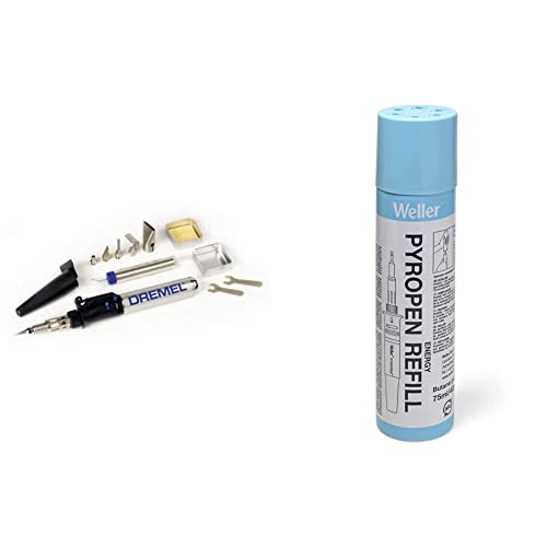 Dremel Versatip 2000 Hobby Mini Saldatore a Butano, Tempo Massimo di Combustione 90 Minuti & Weller T0051616099 Bombola di Ricarica di Gas Butano 75 ml (42 g)