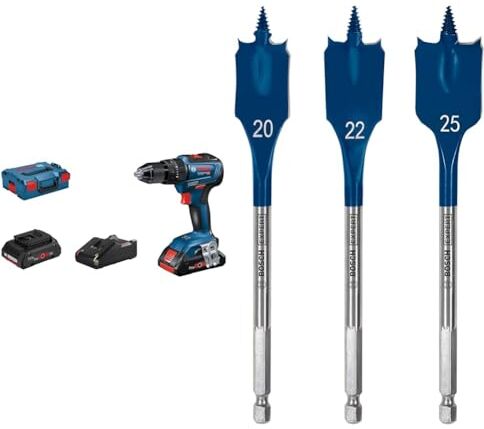 Bosch Trapano a Percussione -55, 2X4.0Ah Batterie + Caricatore, in L-Boxx + 3x Set di mecchie a spada Expert SelfCut Speed (per Legno tenero, Truciolato, Ø 20-25 mm, accessorio)