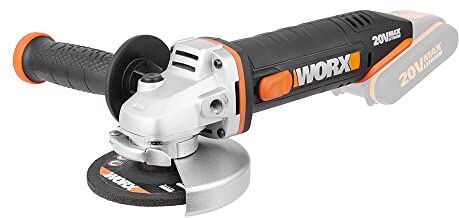 WORX Smerigliatrice Angolare a Batteria 20V, Impugnatura Supplementare, 8.600 giri/min, Diametro del Disco 115 mm Solo Corpo Macchina, Senza Batteria, Caricabatterie e Accessori