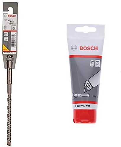 Bosch Professional 4100026 Punte SDS 4 Plus/MAKITA, 0 W, 0 V, Grigio, 8 mm x 165 mm + 2608002021 Tubetto di Grasso lubrificante da 100 ml, Blu