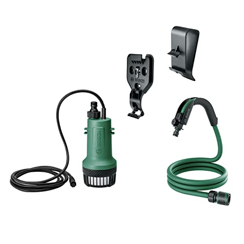 Bosch Pompa sommersa a batteria GardenPump 18V-2000, kit di prolunga (con attacchi parete e al serbatoio tubo flessibile da giardino 2,5 m, confezione in cartone)