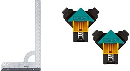 wolfcraft Squadra multiuso I 5206000 I Per misurare, tracciare, disegnare e tagliare in modo guidato & ES 22 morsetti per giunzioni I 3051000 I Per il fissaggio rapido e semplice di tavole e cornici
