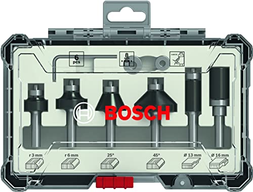 Bosch Set Frese da 6 pz. per Profilare Smussare e Scanalare (per Legno, Accessorio Fresatrici Verticali con Codolo di 8 mm)