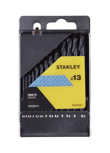 Stanley STA56015 Cassetta di 13 punte HSS-R, per acciaio e materiali non ferrosi (1,5, 2,2,5, 3, 3,2, 3,5, 4, 4,5, 4,8, 5, 5,5, 6, 6,5 mm), colore: nero