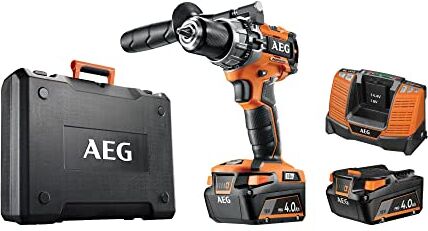 AEG BSB18C2BL LI-402C Trapano a Percussione Brushless 18V Compatto, 2 batterie da 4.0Ah, Impugnatura Ergonomica, Lungo 183mm, 2 Velocità: 0-500 / 0-1950 g/min, Mandrino di 13mm