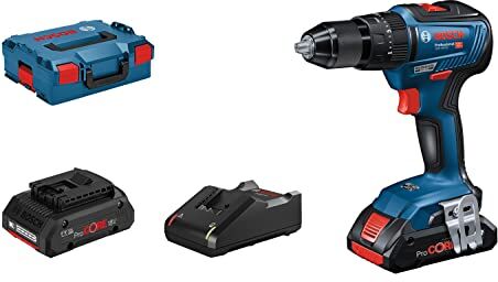 Bosch Trapano a Percussione Gsb 18V-55, 2X4.0Ah Batterie + Caricatore, 18 Volt, Diametro Foro in Muratura: 10 mm, in L-Boxx, 18 V, Blu