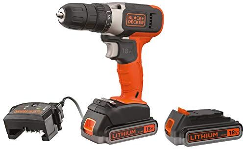 Black & Decker BCD001E2K, Trapano Avvitatore 18 V 37 Nm con 2 Batterie al Litio da 2,5 Ah