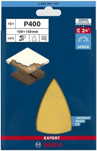 Bosch 10x Carte abrasive Expert C470 con 7 fori (per Legno duro, Vernice su legno, 100x150 mm, Grana 400, accessorio Levigatrice palmare)