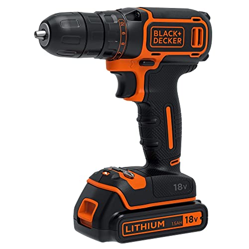 Black & Decker -Qw Trapano/Avvitatore 18V 1.5Ah in Valigetta, Nero, 35,8 x 14,8 x 12,8 cm