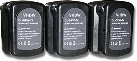 vhbw 3x batteria sostituisce Dewalt DE0240, DE0240-XJ, DE0241, DE0243, DE0243-XJ, DW0240, DW0242 per attrezzo da lavoro (3000 mAh, NiMH, 24 V)