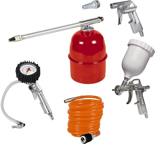 Einhell Originale  Set 5 accessori per compressore (pistola gomme con manometro, pistola corta, ugello fine, nebulizzatore, aerografo, prolunga 4 m)