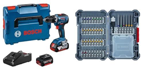 Bosch GSR 18V-55 Avvitatore a batteria (2 batterie, in L-Boxx) + Set da 40 Pezzi di Punte e Bit (Pick And Click, Bit di Avvitamento Duri, con Portabit Universale) Amazon Edition