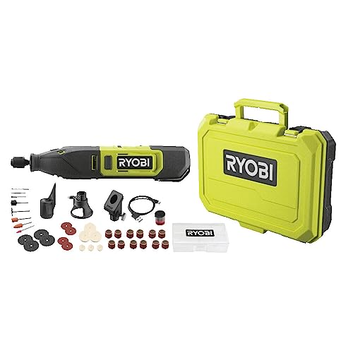 Ryobi RRT12-120BA335, Utensile Rotativo 12V con 1 Batteria al Litio Integrata da 2.0 Ah, Valigetta con 35 Accessori, 3 Guide di Taglio, Attacco da 3,2 mm, Utensili Multifunzione