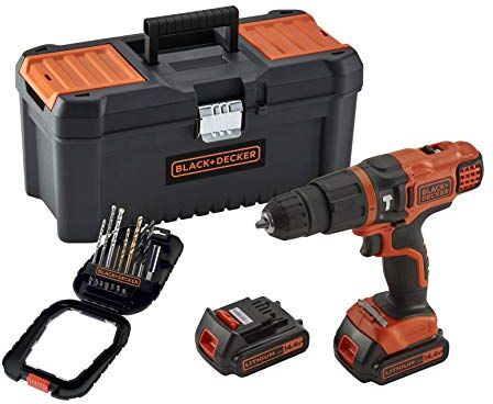 Black & Decker Trapano a percussione senza fili, 14,4 V-1,5 Ah-36 Nm-1500 giri/min-22 500 CPS/min-2 batterie, 1 cofanetto di accessori, fornito in scatola portautensili