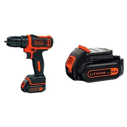 Black & Decker BDCDD12-QW Trapano Avvitatore Compatto, 10.8 V, al Litio, 1.5 Ah, Rosso/Nero + BL1512-XJ Batteria al Litio, 10.8 V, 1.5 Ah