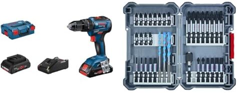 Bosch Trapano a Percussione Gsb 18V-55, 2X4.0Ah Batterie + 35 pz. Set di punte MultiConstruction e bit avvitamento a doppia estremità (accessori trapano avvitatore impulsi)