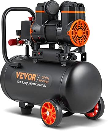 VEVOR Compressore d'Aria 8L Portatile Senza Olio Motore 900W Velocità 2800 giri/min per Aerografo Inchiodatura, Compressore d'Aria a Secco Portatile Rumore 70dB 2 Silenziatori Temperatura -50℃ 40℃