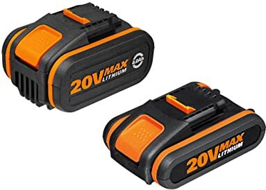 WORX Wx3605 Set Batterie al Litio  Power Share 20V, 1.Batteria 2.0Ah + 1.Batteria 4.0Ah, Nero/Arancione