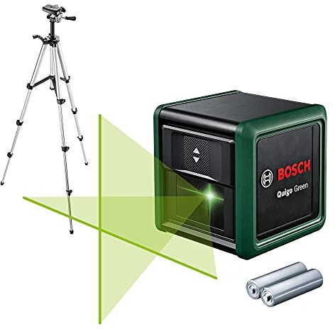 Bosch livella laser multifunzione Quigo Green con treppiede (laser verde per una migliore visibilità, involucro in plastica riciclata)