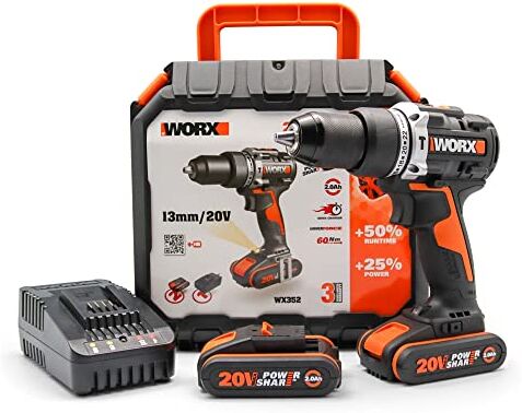 WORX Trapano avvitatore con percussione brushless 60nm-20V con 2.0 batterie da 2.0Ah