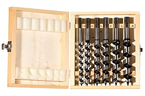 Fischer Set 6 Punte Trapano D-WL PL tipo Lewis in Acciaio per Legno, Diametro 10-12-14-16-18-20mm, Lunghezza 230mm, Attacco Esagonale, per Legno Massiccio, Legno Lamellare,