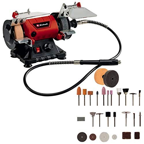 Einhell Smerigliatrice Combinata TC-XG 75 (Set per Lucidatura/Levigatura, Albero Flessibile di Precisione, Albero su Cuscinetti a Sfera, Corpo in Metallo Compatto, Piani di Lavoro Regolabili)