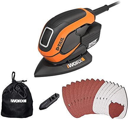 WORX Smerigliatrice 65W 230V Smerigliatrice manuale ergonomica per levigatura anche in luoghi difficili da raggiungere Microfiltro DUSTSTOP per lavori puliti