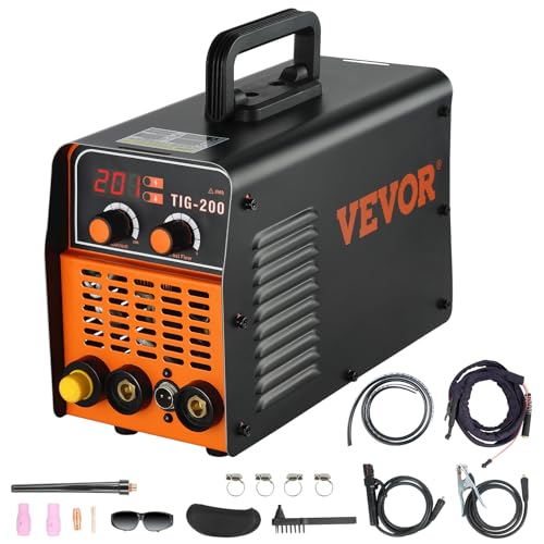 VEVOR Macchina Saldatrice TIG MMA ARC Portatile, Saldatrice ad Arco Funzione 2-in-1 TIG 200C 200A, Saldatrice Portatile Inverter HF IGBT DC con Schermo LCD Digitale, Saldatrice TIG ad Arco Portatile