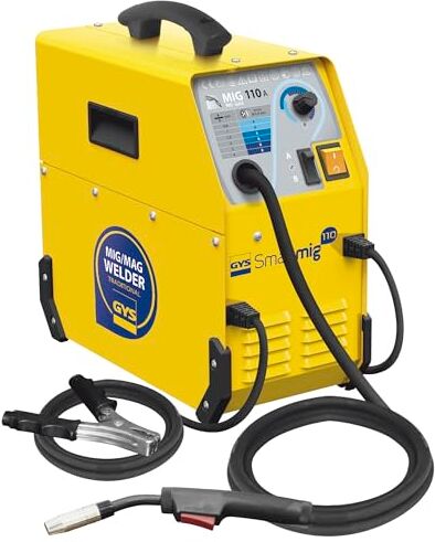 GYS , Smartmig 110, Macchina per Saldare, Inverter, Mig/Mag, Senza Gas, 0,9-230 V, Fornita con Cavo di Massa e Torcia Giallo,