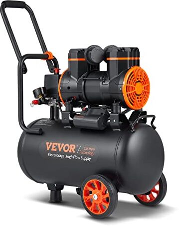 VEVOR Compressore d'Aria 24L Portatile Senza Olio Motore 450W Velocità 2800 giri/min per Aerografo Inchiodatura, Compressore d'Aria a Secco Portatile Rumore 70dB 2 Silenziatori Temperatura -50℃ 40℃