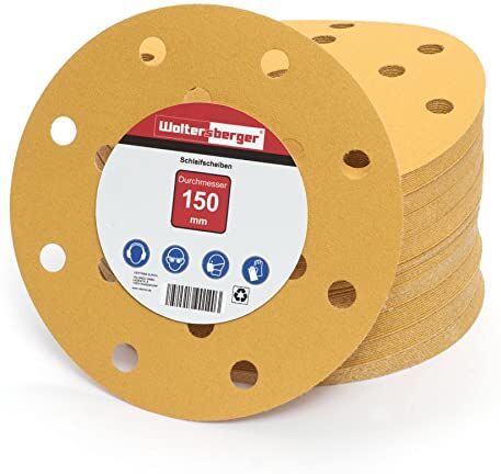 Woltersberger ® 50 dischi abrasivi eccentrici Ø 150 mm   Grana P180   15 fori in oro   per una levigatura ottimale, versatile