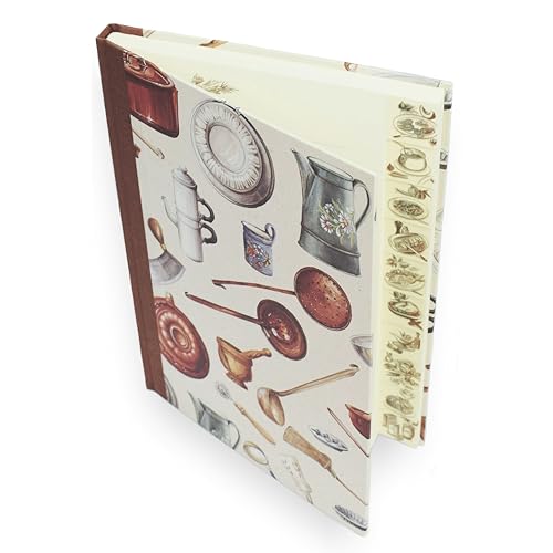 libralides – Libro di cucina fatto a mano con 160 pagine (17 x 24 cm) Motivo/modello "Utensili da cucina" Carta Italiana Libro per ricette con registro Ricette fai da te