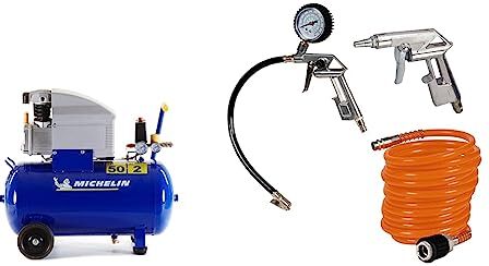 Michelin Compressore D'Aria Mb5020 Serbatoio da 50 Litri Motore da 2 Hp Pressione Massima 8 Bar Portata D'Aria 170 L/Min 10,2 M³/H, blue & Originale Einhell Set 3 accessori per compressore