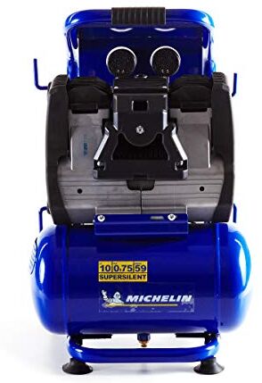 Michelin Compressore d'aria silenzioso MBN10 Serbatoio da 10 litri Senza olio Motore 0,75 CV Pressione massima 9 bar Portata d'aria 140 l/min 8,4 m³/h 59 dB(A) LpA 4m 78 dB(A) LwA