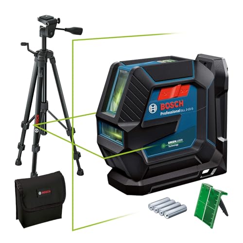 Bosch Livella Laser GLL 2-15 G (laser verde, supporto LB 10, treppiedi BT 150, raggio d'azione visibile: fino a 15 m, 4x batterie AA, confezione in cartone)