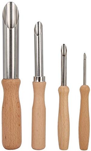 Atyhao Set di frese per fori rotondi 4 pezzi, perforatrice per fori in acciaio inossidabile con utensili in ceramica Manico rotondo in legno Set fatto a mano Strumenti per ceramiche di argilla Puncher per ce