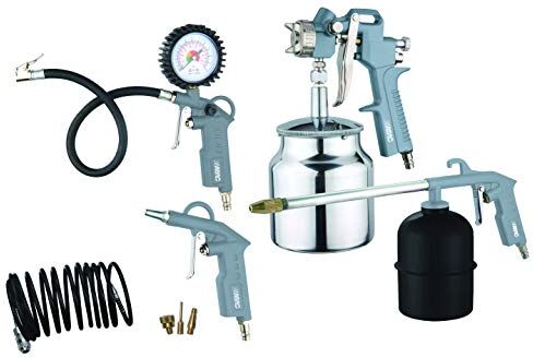 ABAC Kit Accessori per Compressore 8 Pezzi G-810AL, Inclusi Gonfiagomme con Manometro, Pistola di Soffiaggio, Pistola a Spruzzo per Vernice 1L, Pistola di Lavaggio 0.9L, Tubo a Spirale 5 m