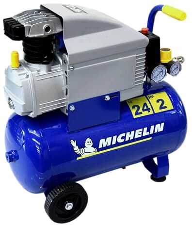 Michelin Compressore D'Aria Mb24 Serbatoio da 24 Litri Motore da 2 Hp Pressione Massima 8 Bar Portata D'Aria 170 L/Min 10,2 M³/H, Blu