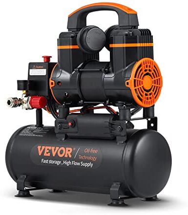 VEVOR Compressore d'Aria a Secco Portatile 8L, Senza Olio, Motore 900W, Velocità 2800 giri/min, per Aerografo Inchiodatura, Rumore 70dB 2 Silenziatori, Temperatura -50℃ 40℃