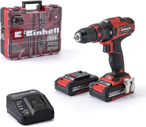 Einhell Set Trapano Percussione con Batterie  +64, 2x2.0 Ah, PXC, 18V, 40Nm, Sistema Regolazione Giri, 2 Velocita, max 24.000 min-1, con Caricabatterie e Accessori